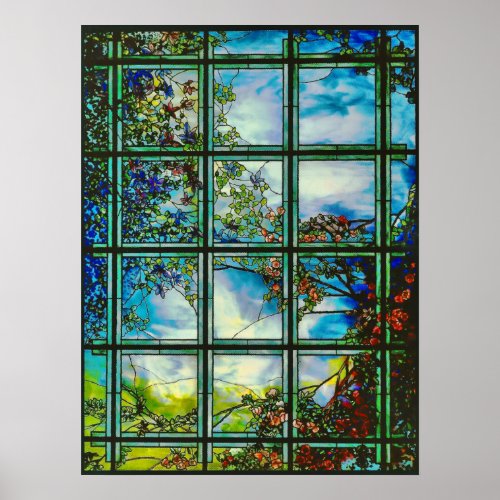 Vintage Stained Glass Scenic Window Poster