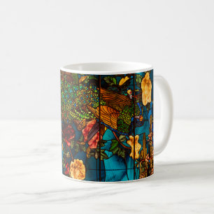 Vintage Stained Glass with Peacocks and Flowers Coffee Mug