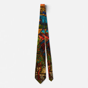 Vintage Stained Glass with Peacocks and Flowers Neck Tie