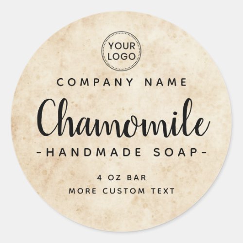 Vintage stained parchment paper product label