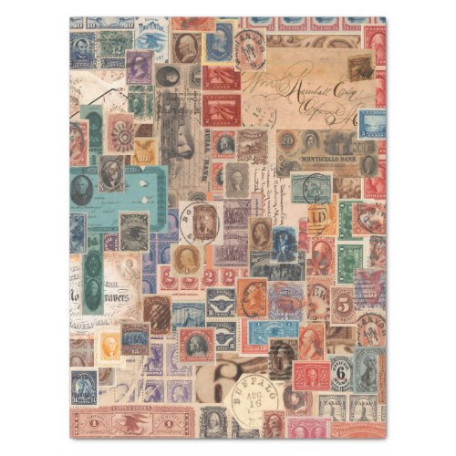 Vintage Stamp Collage Shabby Chic Decoupage Tissue Paper
