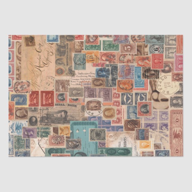 Vintage Stamp Collage Shabby Chic Decoupage Tissue Paper (Front)