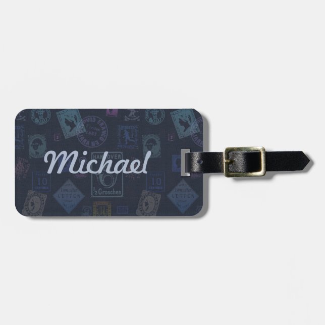 Vintage Stamp Luggage Tag - Dark (Front Horizontal)