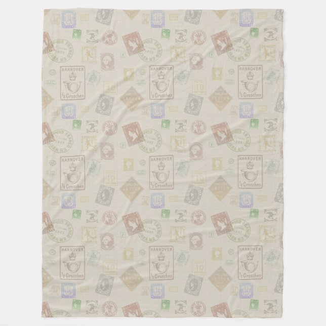 Vintage Stamp Pattern Fleece Blanket (Front)