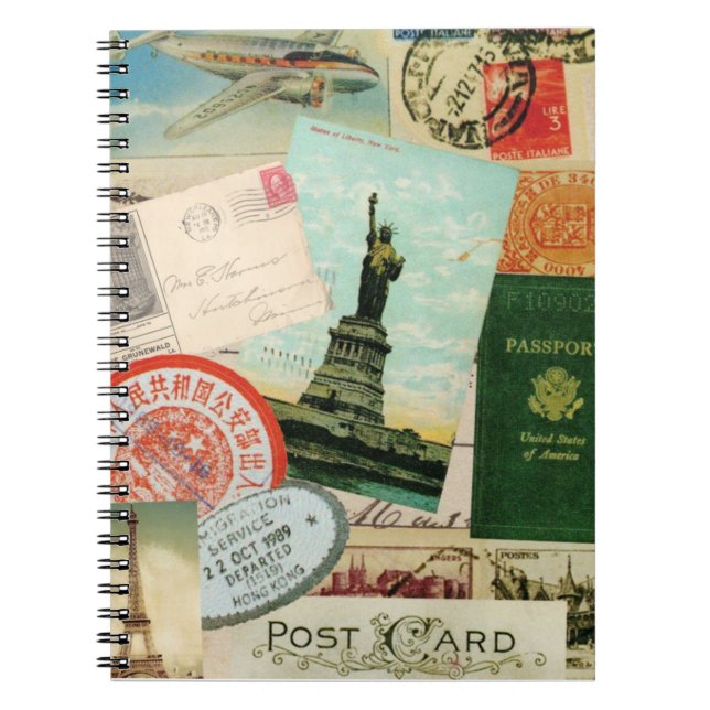 Vintage stamps and postcards travel notebook (Front)