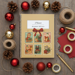 Vintage Stamps Christmas Cats Retro Holiday Cat Planner