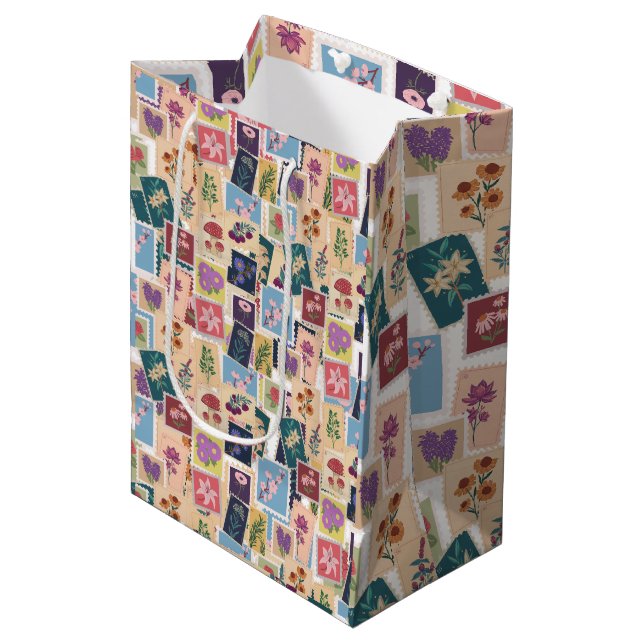 Vintage Stamps Collection,Retro Theme Medium Gift Bag (Front Angled)