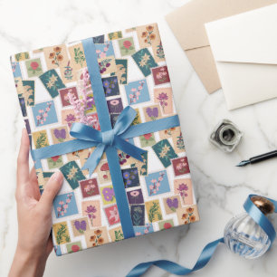 Vintage Stamps Collection,Retro Theme Wrapping Paper