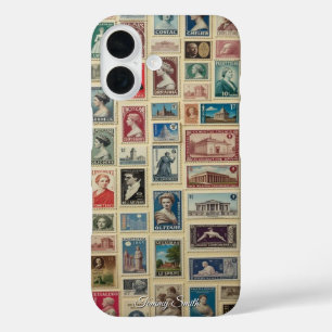 Vintage Stamps Global Travel iPhone 16 Case