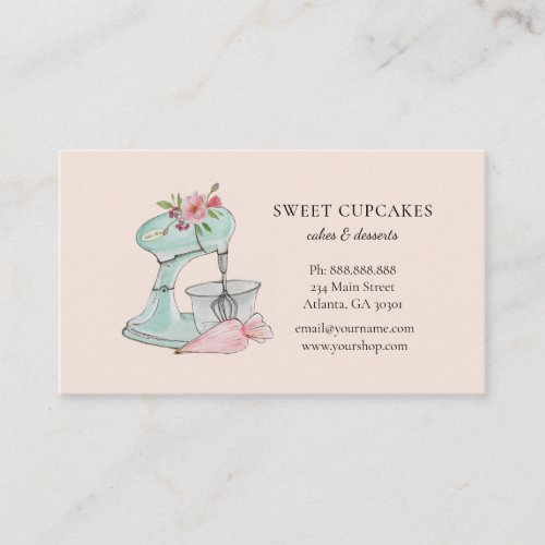Vintage Stand mixer pink bakery Business Card