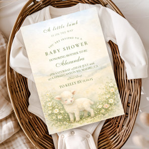 Vintage Standing Lamb Meadow Floral Baby Shower Invitation