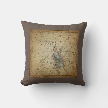Vintage Star Chart Auriga Constellation on Brown Throw Pillow