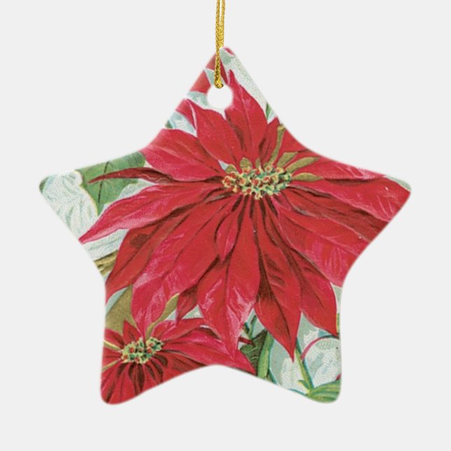 Vintage Star Poinsettia Ceramic Ornament (Front)