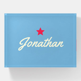 Vintage Star Signature in Sky Blue Paperweight