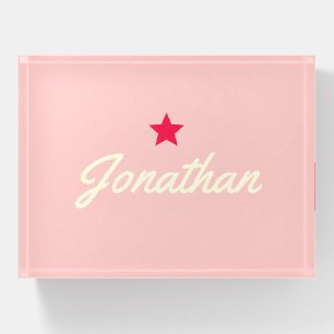 Vintage Star Signature in Sky Pink Paperweight