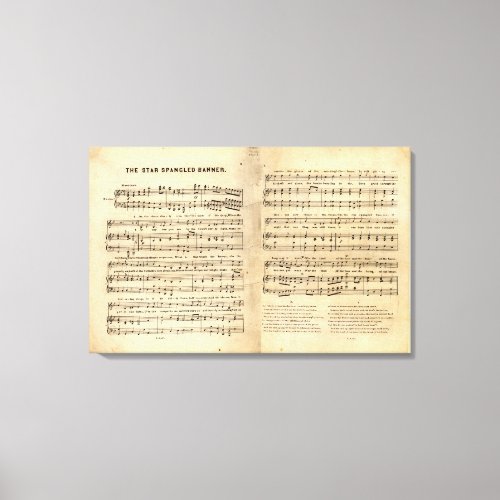 Vintage Star Spangled Banner Song Sheet Lyrics Canvas Print