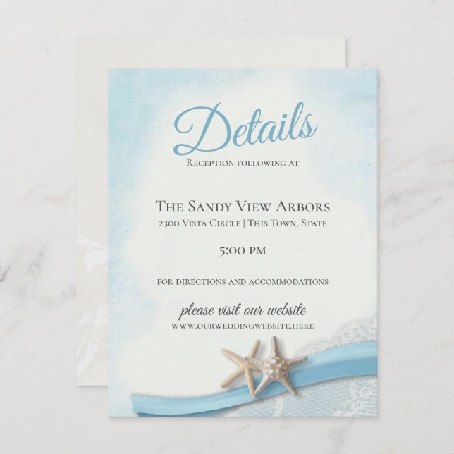 Vintage Starfish and Lace with Heart  Details Invitation (Front/Back)