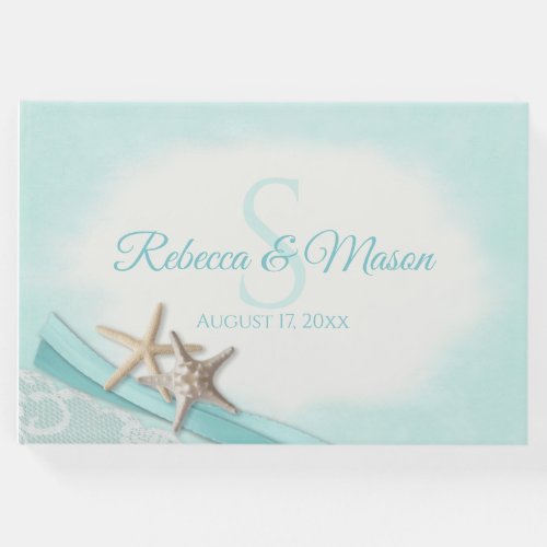 Vintage Starfish and Ribbon Monogram Wedding Guest Book