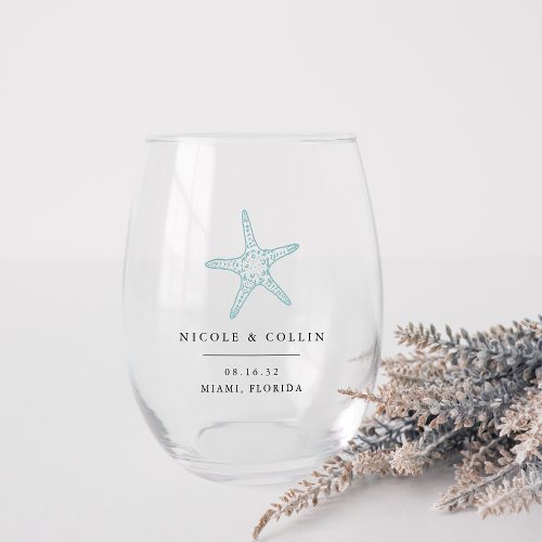 Vintage Starfish Beach Destination Wedding Favor Stemless Wine Glass