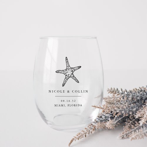 Vintage Starfish Beach Destination Wedding Favor Stemless Wine Glass