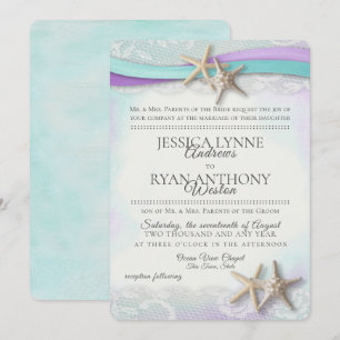 Vintage Starfish Beach Orchid and Turquoise Invitation