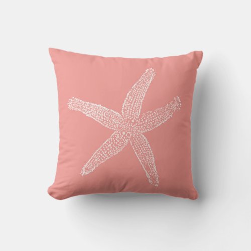 Vintage Starfish Illustration Coral Pink Throw Pillow