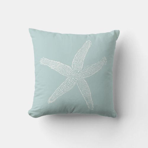 Vintage Starfish Illustration Pastel Seafoam Blue Outdoor Pillow