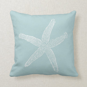Vintage Starfish Illustration Pastel Seafoam Blue Throw Pillow