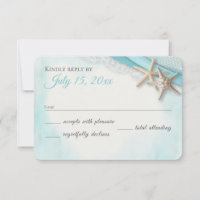 Vintage Starfish Lace and Ocean Blue Ribbon RSVP Card