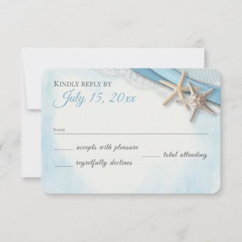 Vintage Starfish Lace And Sky Blue Ribbon Rsvp by happygotimes at Zazzle