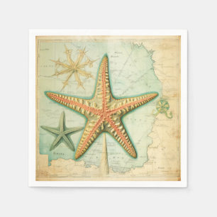 Vintage starfish nautical map napkins