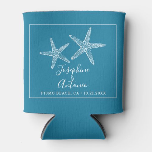 Vintage Starfish Ocean Blue Beach Wedding Favor  Can Cooler