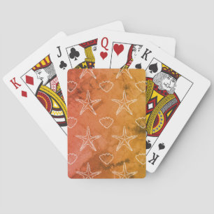 Vintage Starfish Seashell Sketch Pattern Poker Cards