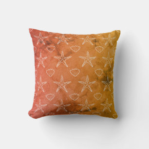 Vintage Starfish Seashell Sketch Pattern Throw Pillow
