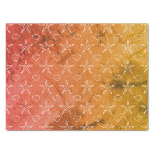 Vintage Starfish Seashell Sketch Pattern Tissue Paper