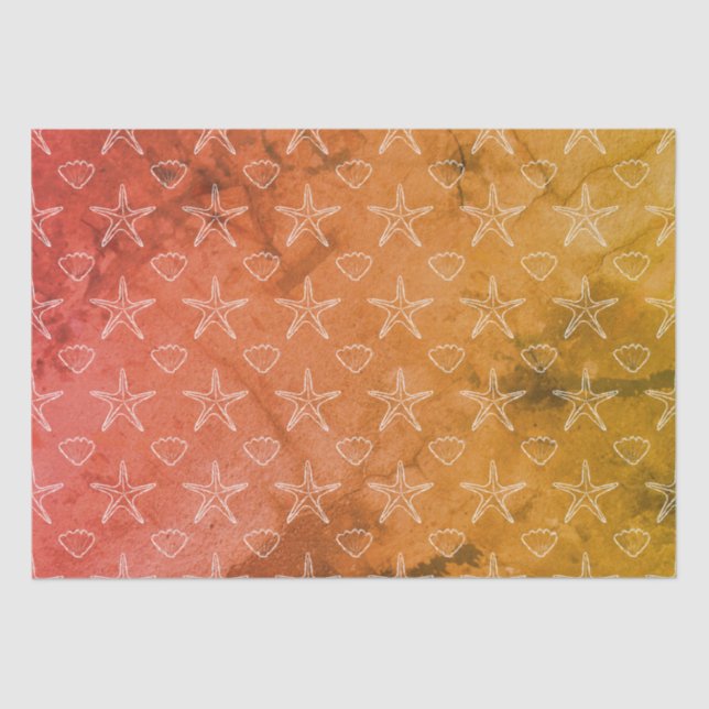 Vintage Starfish Seashell Sketch Pattern Tissue Paper (Front)