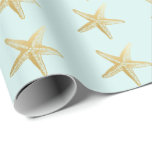 Vintage Starfish Sketch Aqua Wrapping Paper<br><div class="desc">Turquoise blue with gold starfish gift wrapping paper fun for Christmas at the beach and pretty enough for beach wedding bridal shower or wrapping paper for your bridal party gifts. Change the background color using the advanced editor accessible by clicking "CUSTOMIZE FURTHER."</div>