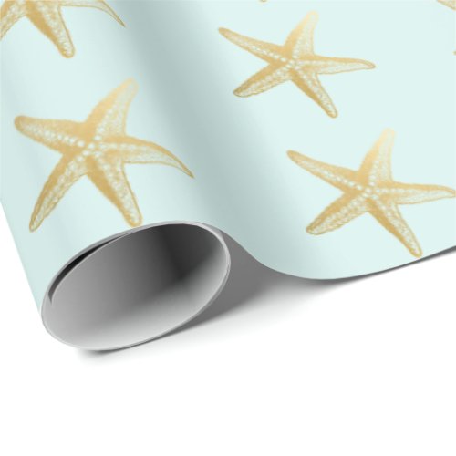 Vintage Starfish Sketch Aqua Wrapping Paper