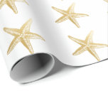 Vintage Starfish Sketch White Wrapping Paper<br><div class="desc">White and gold starfish wrapping paper. Change the background color using the advanced editor accessible by clicking "CUSTOMIZE FURTHER." Great for beach wedding shower gifts and coastal backdrops and home decor projects.</div>