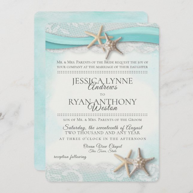 Vintage Starfish Tropical Beach Rustic Invitation (Front/Back)