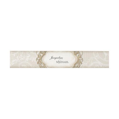 Vintage Stargazer Lily Cream Lace Gold Frame Invitation Belly Band