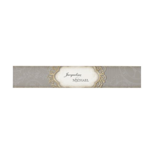 Vintage Stargazer Lily Gray Lace Gold Frame Invitation Belly Band