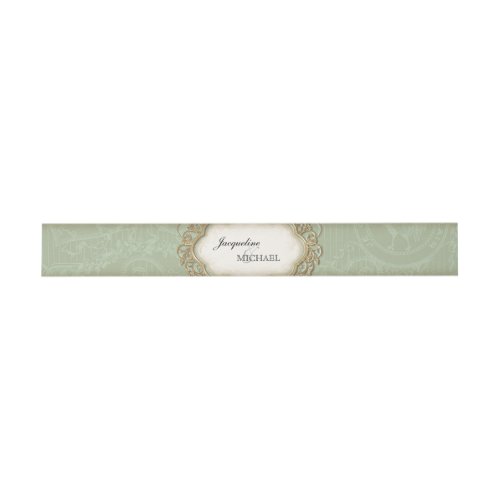 Vintage Stargazer Lily Mint Lace Gold Frame Invitation Belly Band