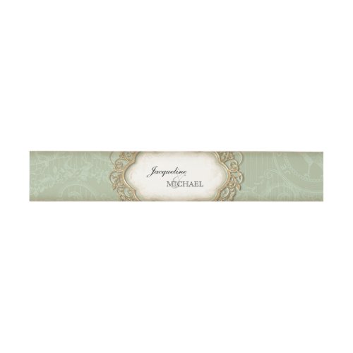 Vintage Stargazer Lily Mint Lace Gold Frame Invitation Belly Band