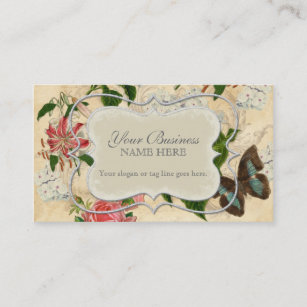 Vintage Stargazer Lily Rose Butterfly n Hydrangea Business Card