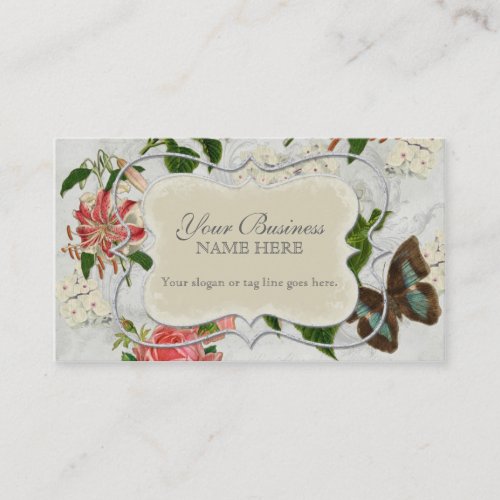 Vintage Stargazer Lily Rose Butterfly n Hydrangea Business Card Template