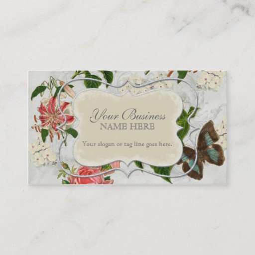Customizable Vintage Stargazer Lily Rose Butterfly n Hydrangea Business Card Template