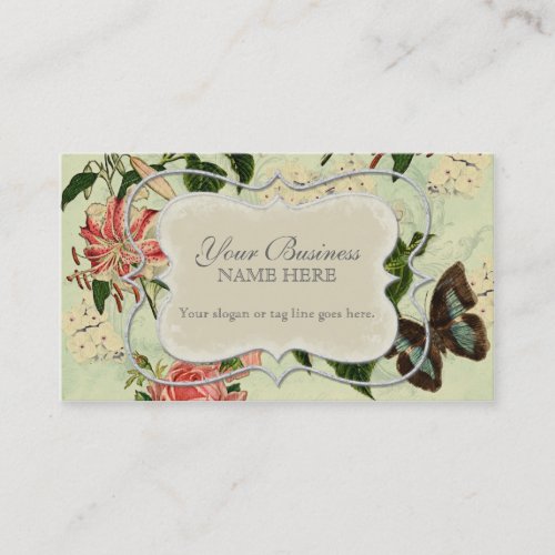 Vintage Stargazer Lily Rose Butterfly n Hydrangea Business Card