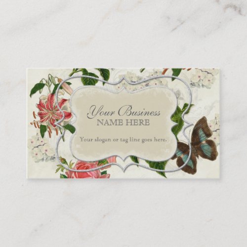 Vintage Stargazer Lily Rose Butterfly n Hydrangea Business Card