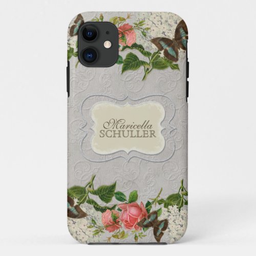 Vintage Stargazer Lily Rose Butterfly n Hydrangea iPhone 11 Case